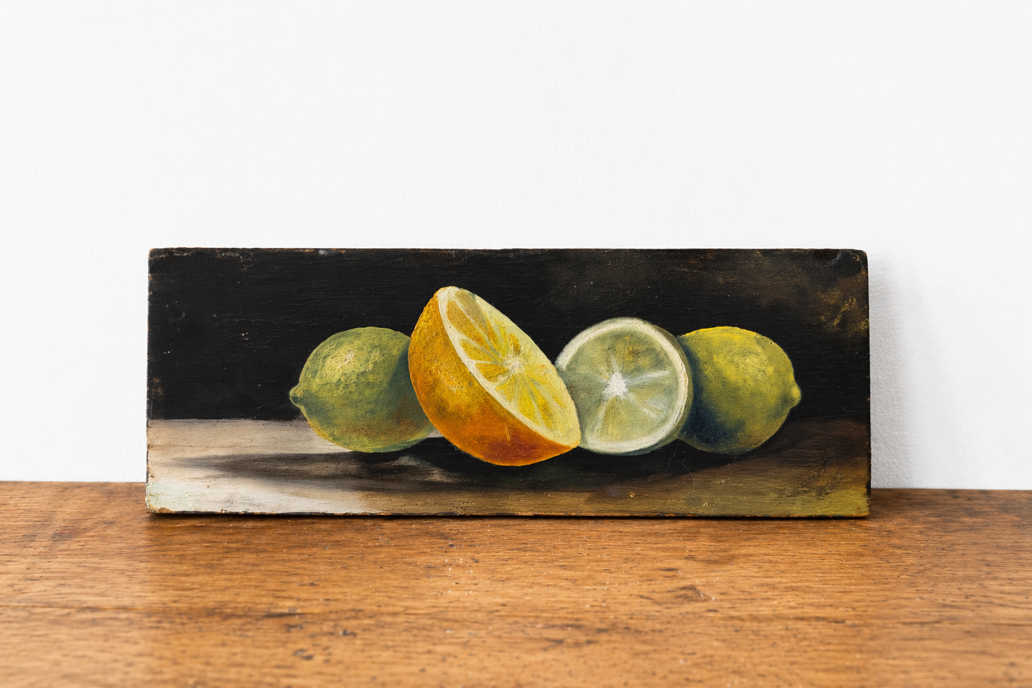 Hand-Painted Citrus Study on Wood
