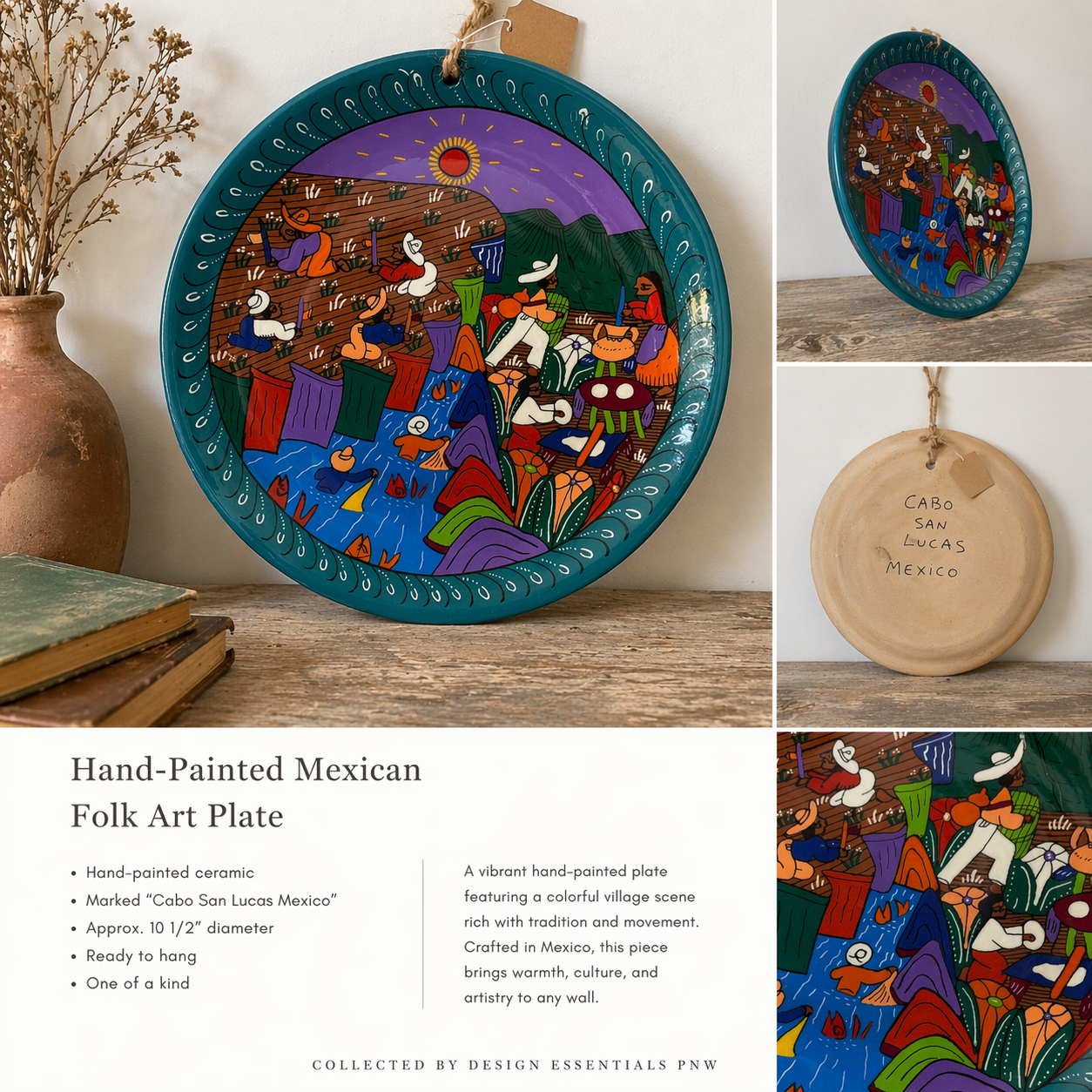 Hand-Painted Mexican Folk Art Plate (Large)