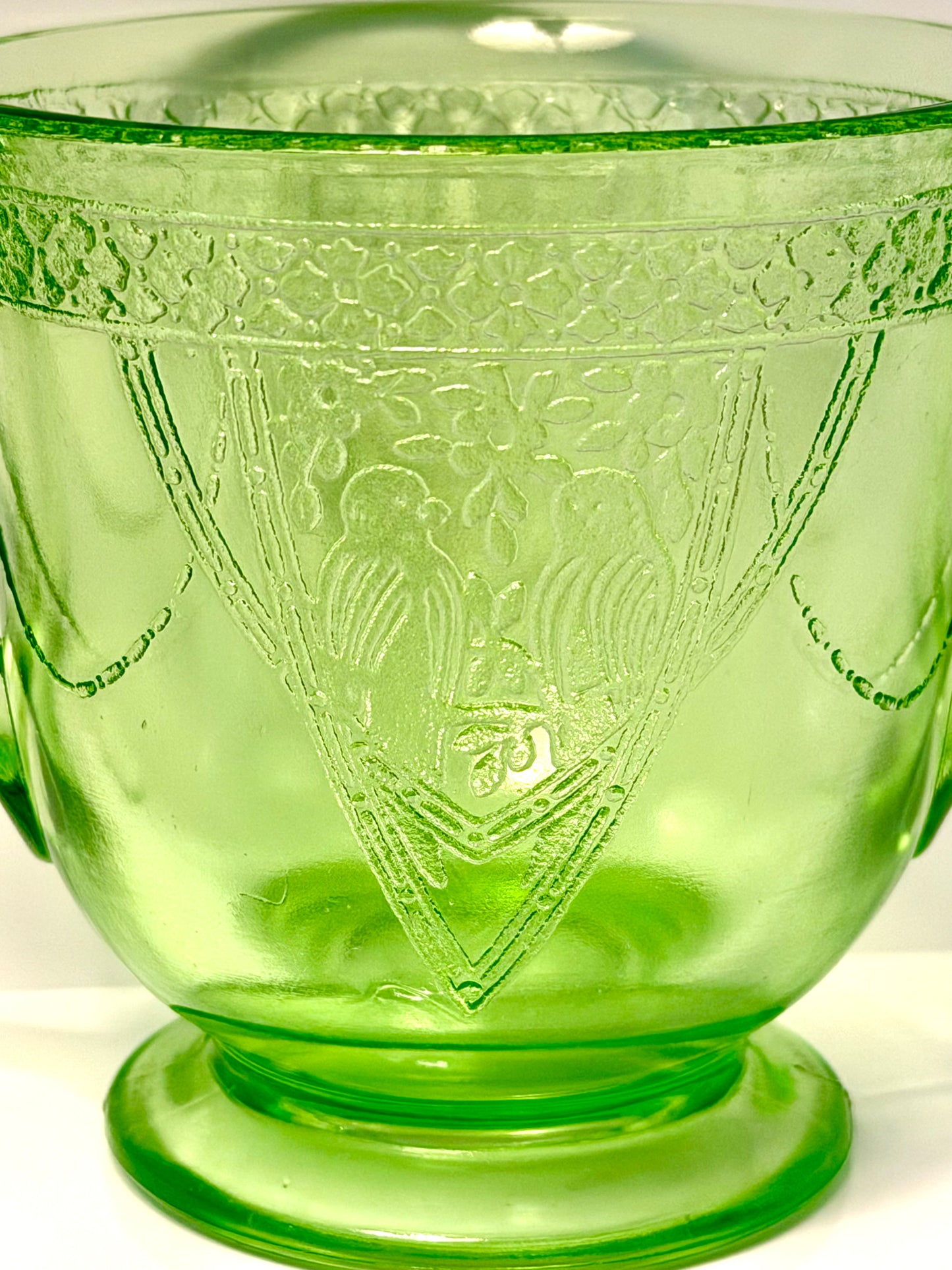 Depression Glass – Georgian Lovebirds Pattern | Sugar Bowl with Handles