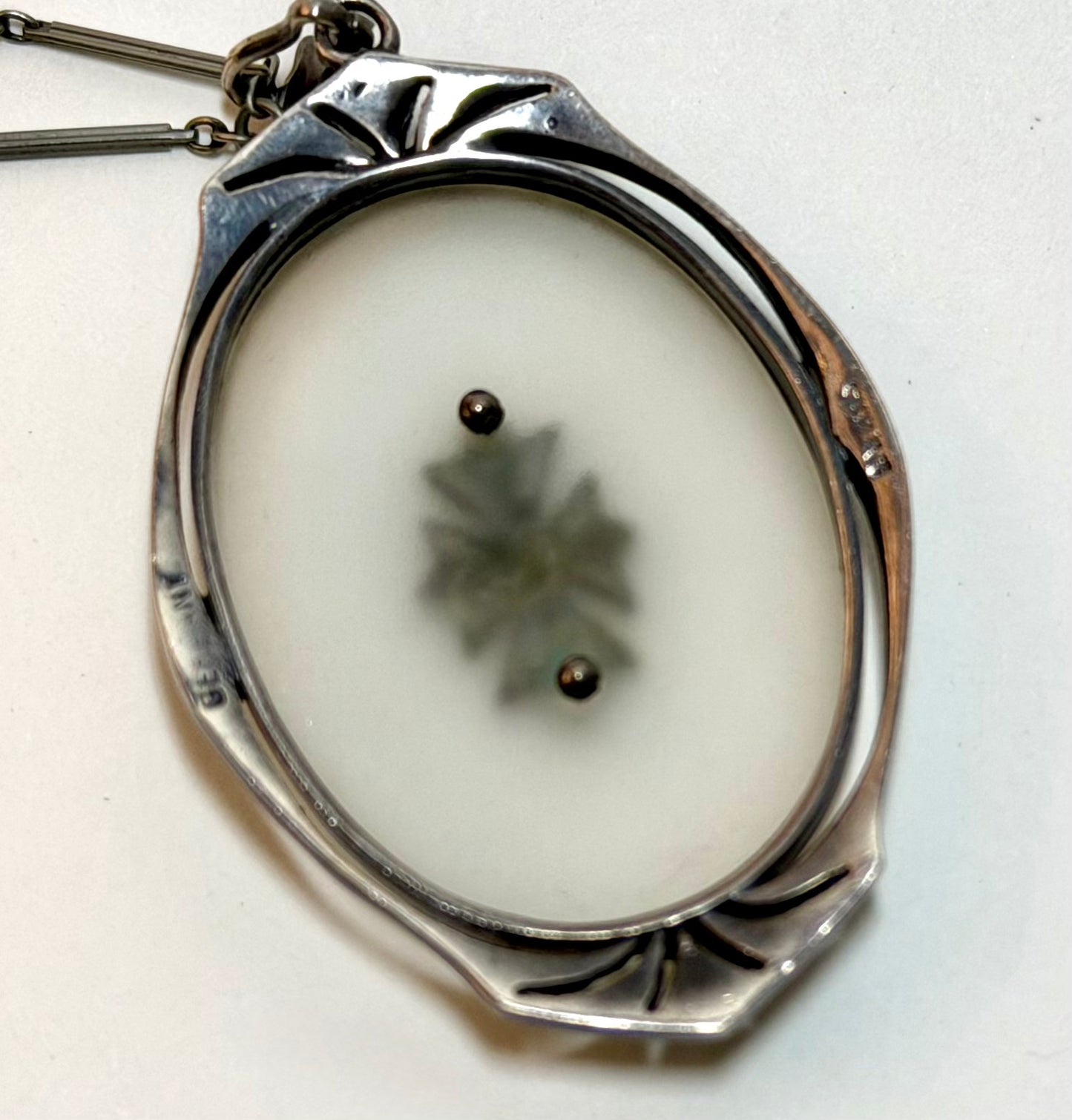 Heirloom Art Deco German Sterling & Camphor Glass Pendant