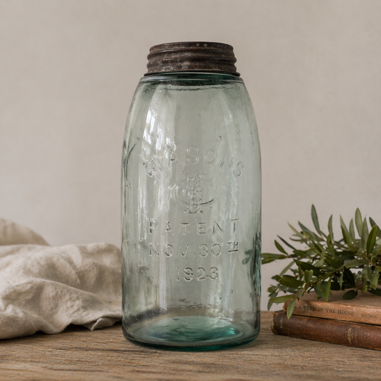 Vintage Aqua Mason Jar