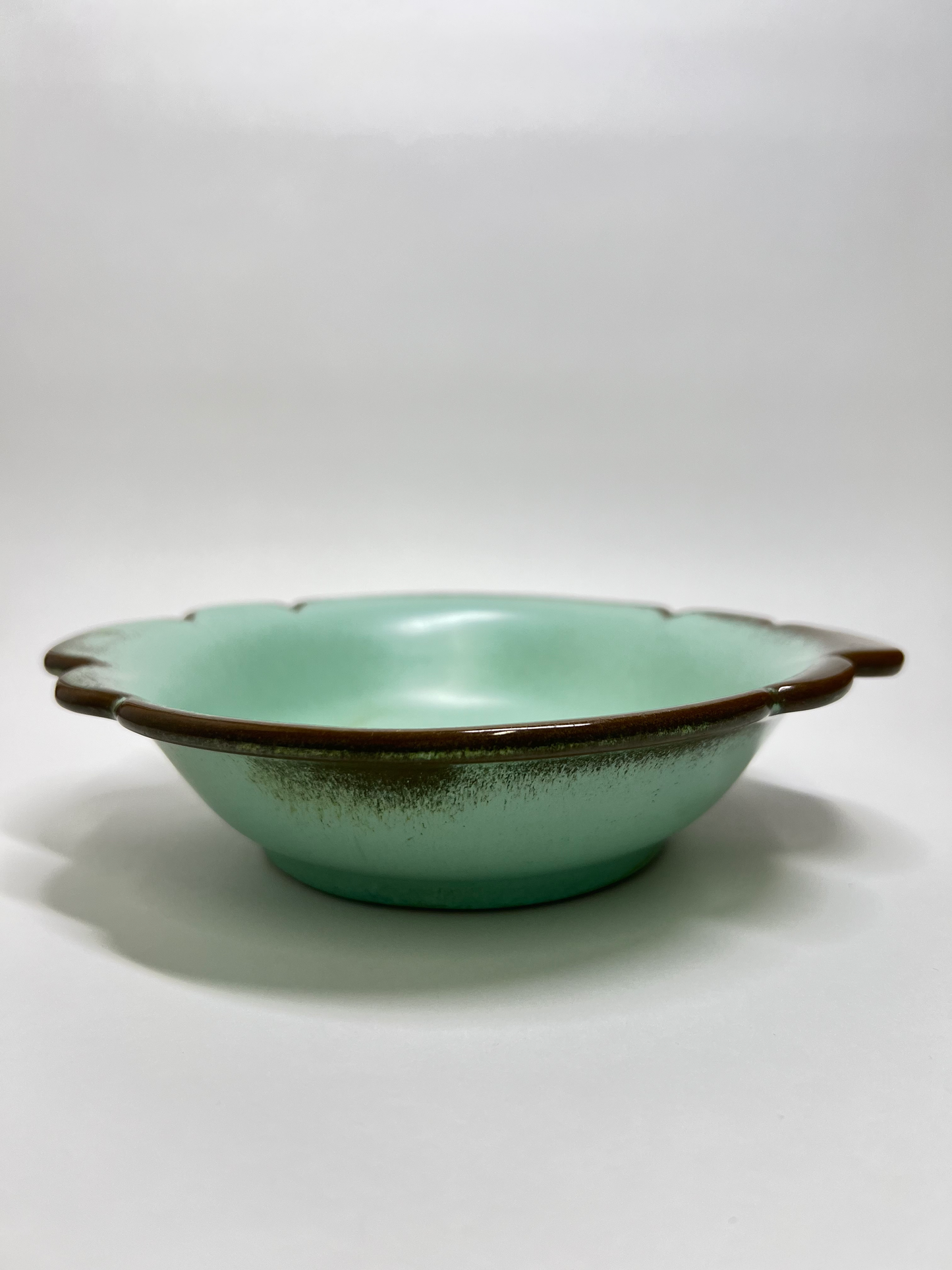 Frankoma Pottery Scallop Edge Bowl: Vintage Prairie Green Glaze, Mid-Century Modern