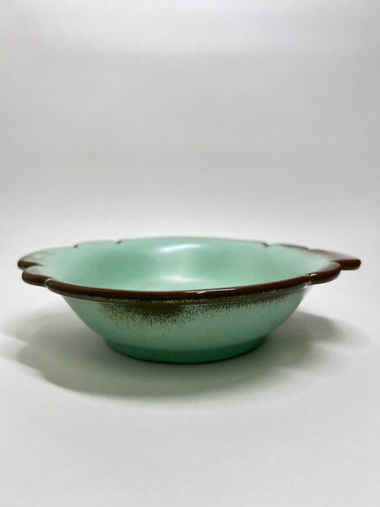 Frankoma Pottery Scallop Edge Bowl: Vintage Prairie Green Glaze, Mid-Century Modern
