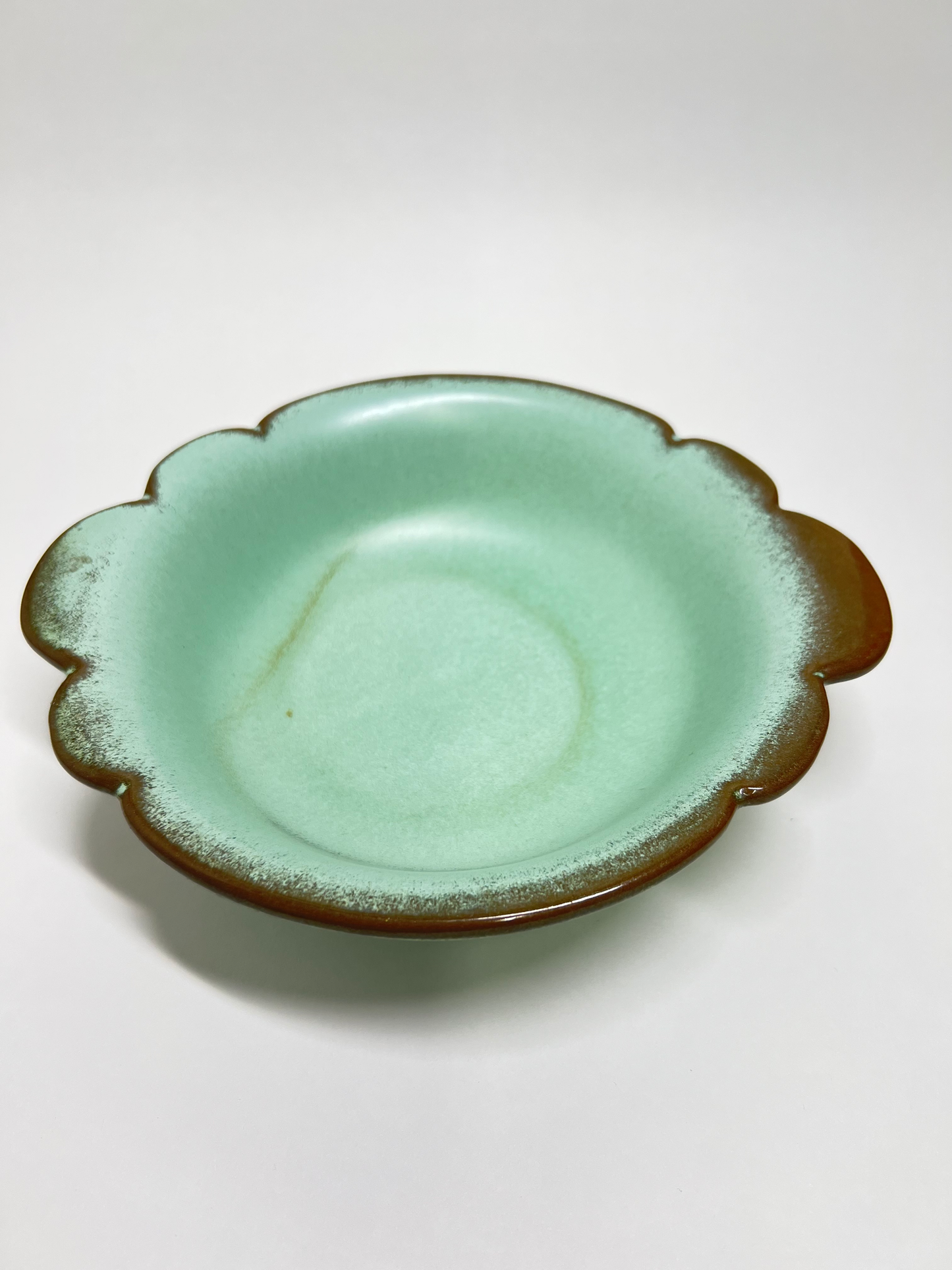 Frankoma Pottery Scallop Edge Bowl: Vintage Prairie Green Glaze, Mid-Century Modern
