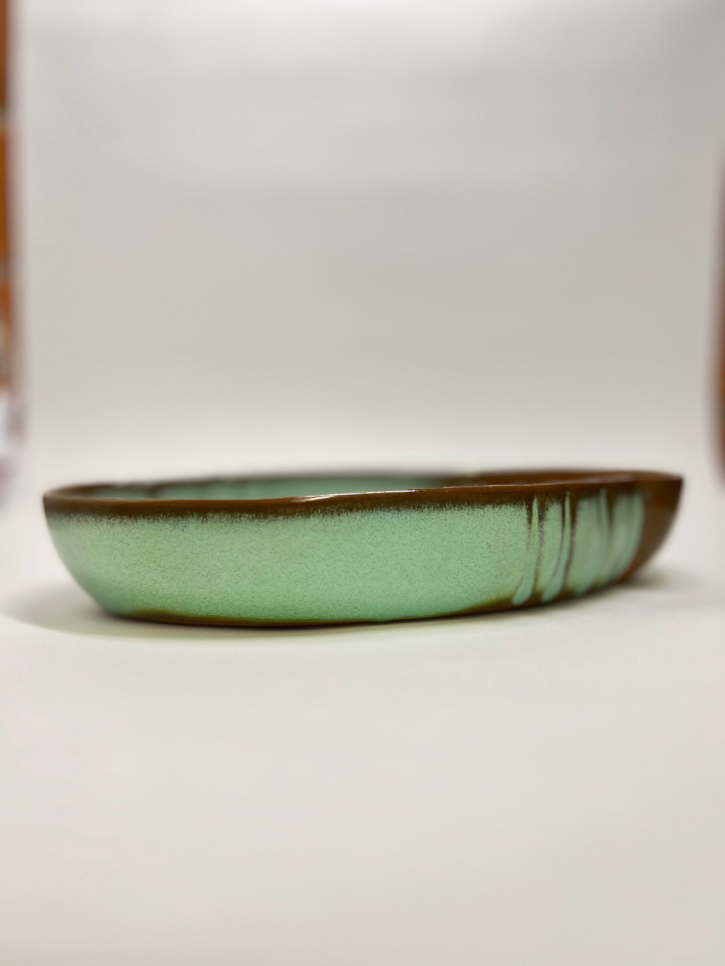 Frankoma Pottery Prairie Green Low Serving Bowl: Mid-Century Modern