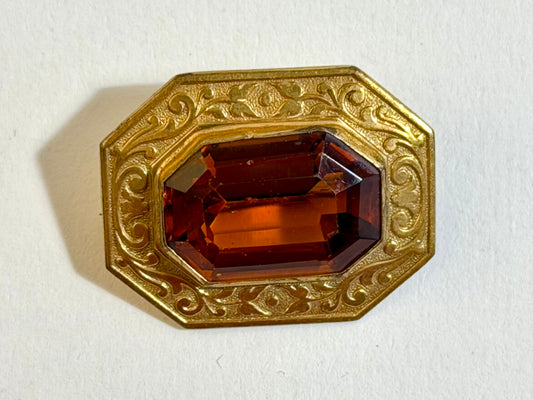 Vintage Art Deco-Style Amber Glass Brooch