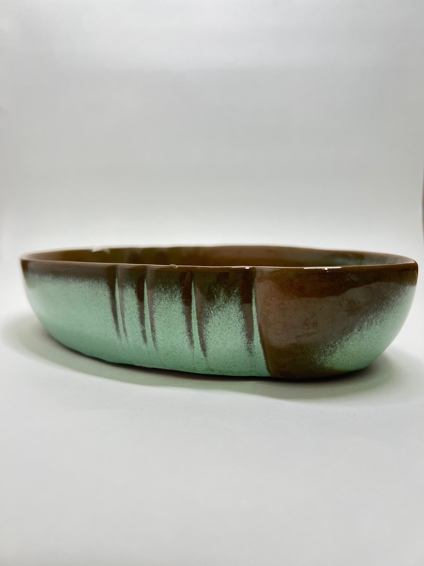 Frankoma Pottery Prairie Green Low Serving Bowl: Mid-Century Modern