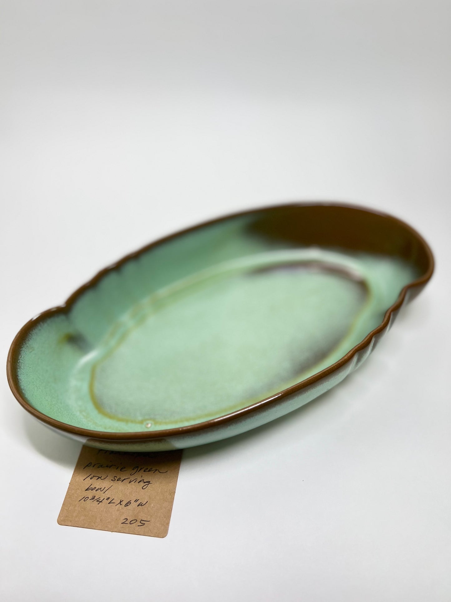 Frankoma Pottery Prairie Green Low Serving Bowl: Mid-Century Modern