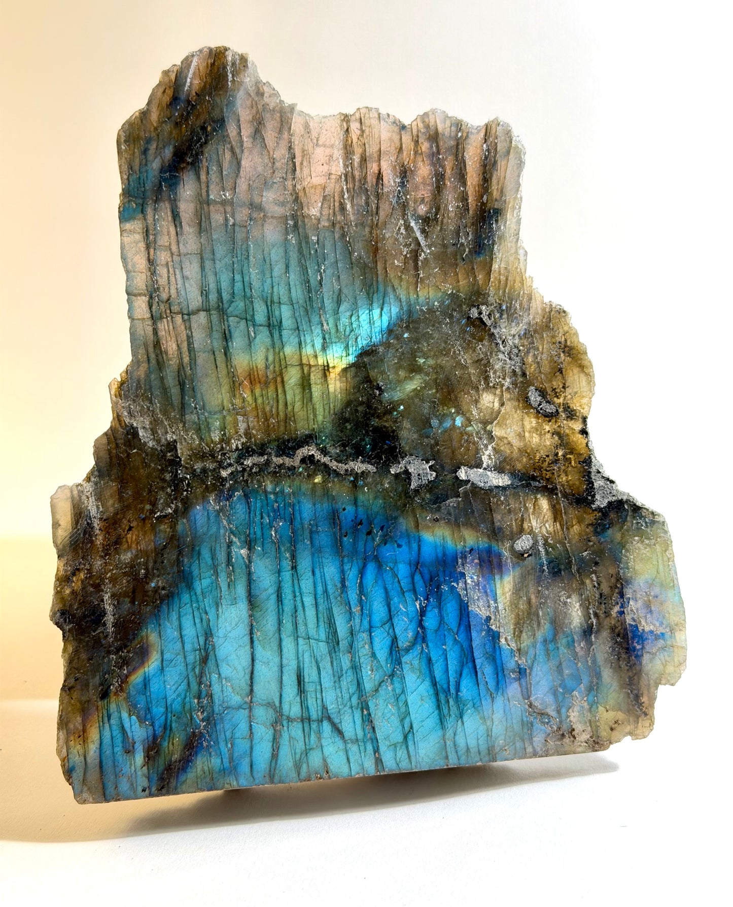 Natural 7" High-Flash Labradorite Slab - Slim Profile Blue Flash Display