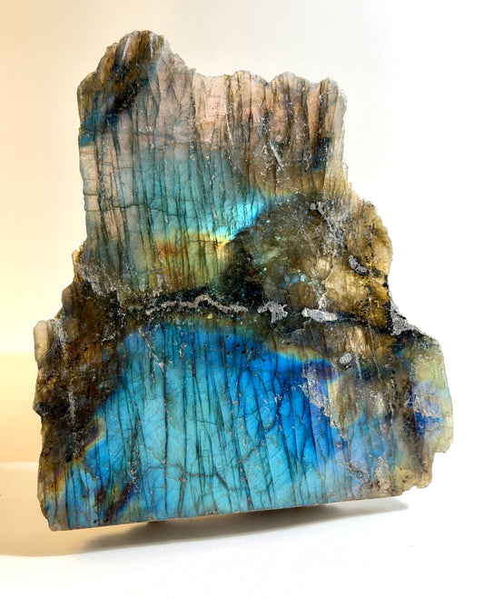 Natural 7" High-Flash Labradorite Slab - Slim Profile Blue Flash Display