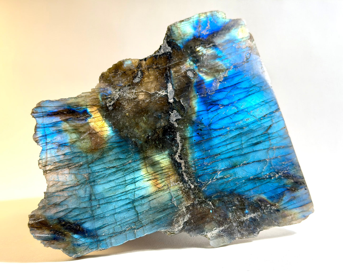 Natural 7" High-Flash Labradorite Slab - Slim Profile Blue Flash Display