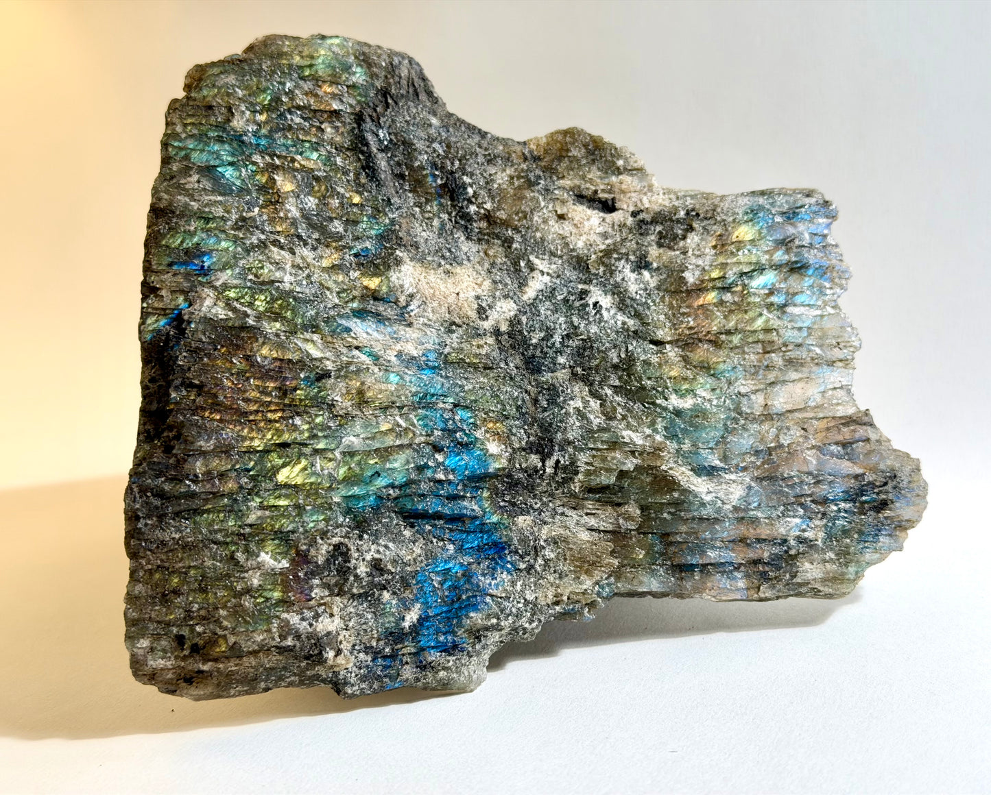 Natural 7" High-Flash Labradorite Slab - Slim Profile Blue Flash Display