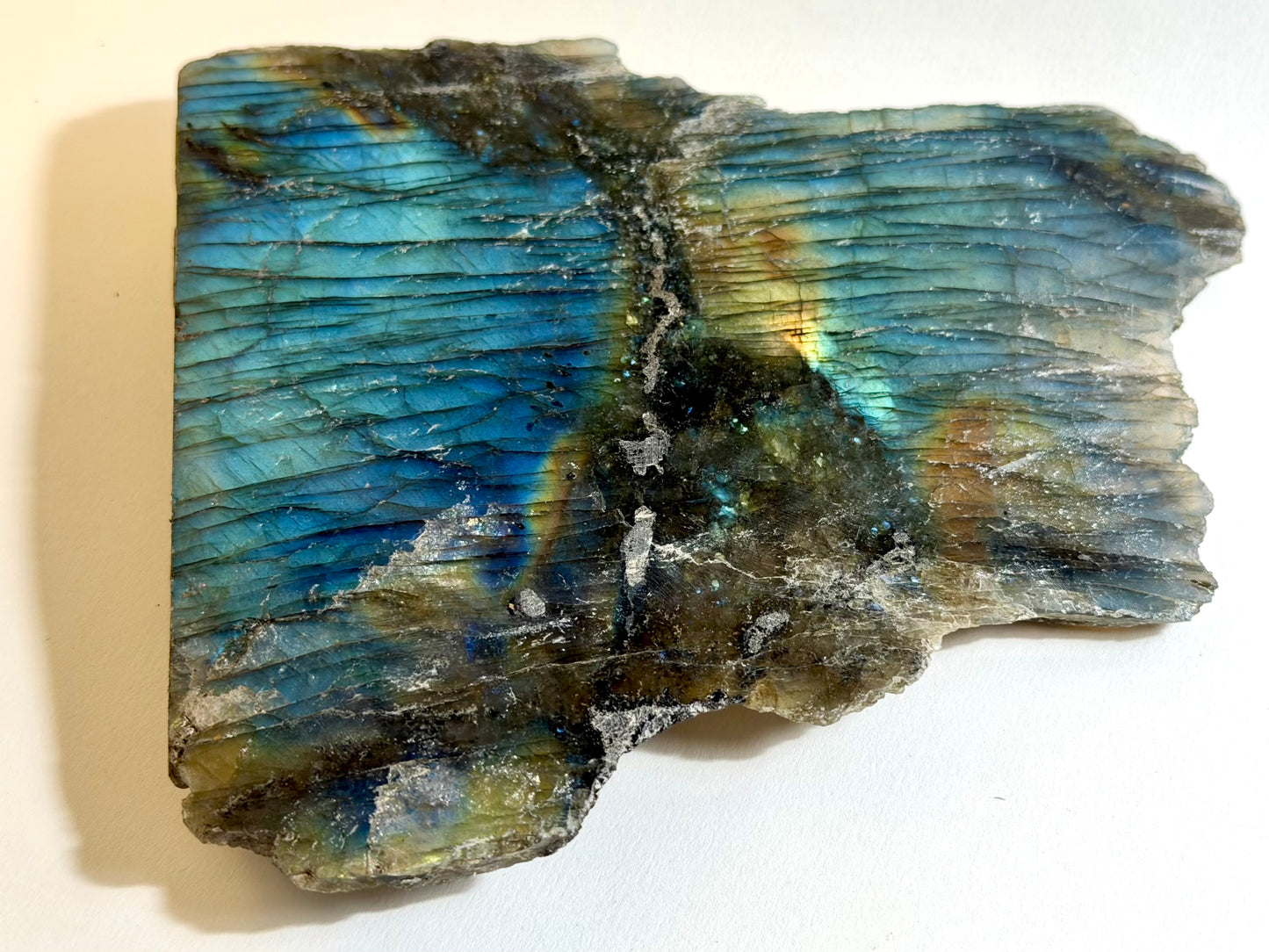 Natural 7" High-Flash Labradorite Slab - Slim Profile Blue Flash Display