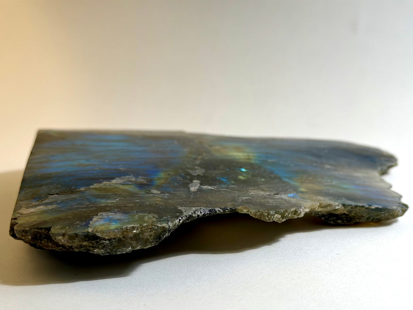 Natural 7" High-Flash Labradorite Slab - Slim Profile Blue Flash Display
