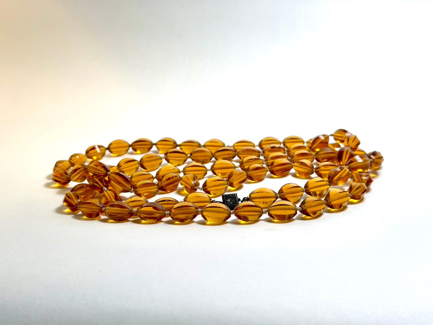 Rare 26" Art Deco Double-Strand "Honey Amber" Glass Necklace
