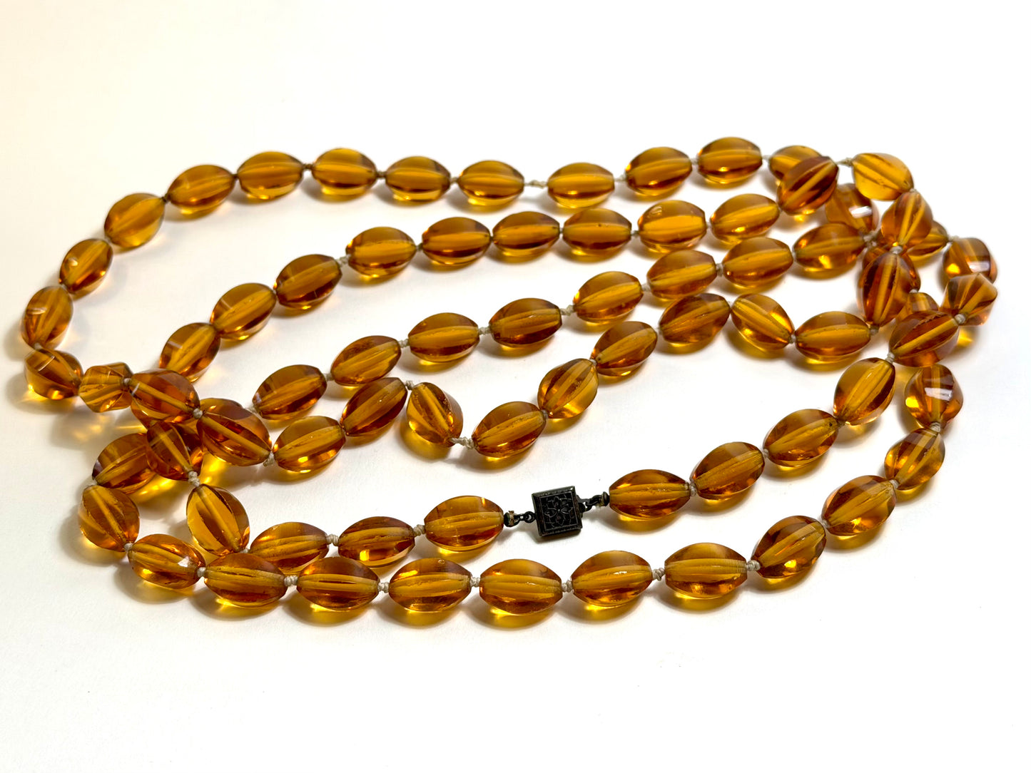 Rare 26" Art Deco Double-Strand "Honey Amber" Glass Necklace
