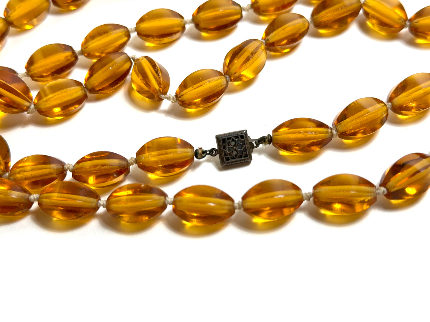 Rare 26" Art Deco Double-Strand "Honey Amber" Glass Necklace