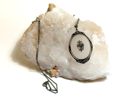 Heirloom Art Deco German Sterling & Camphor Glass Pendant