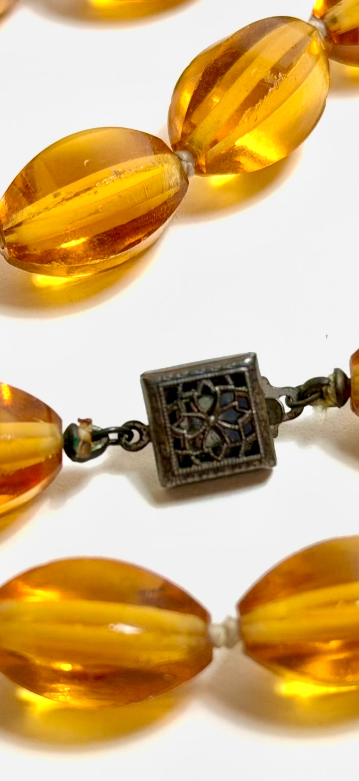 Rare 26" Art Deco Double-Strand "Honey Amber" Glass Necklace