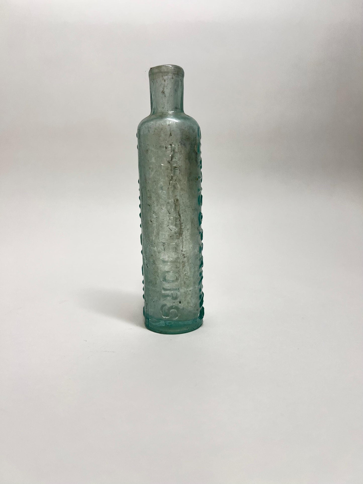 Antique Mrs. Winslow's Soothing Syrup Bottle: Aqua Glass Quack Medicine Collectible