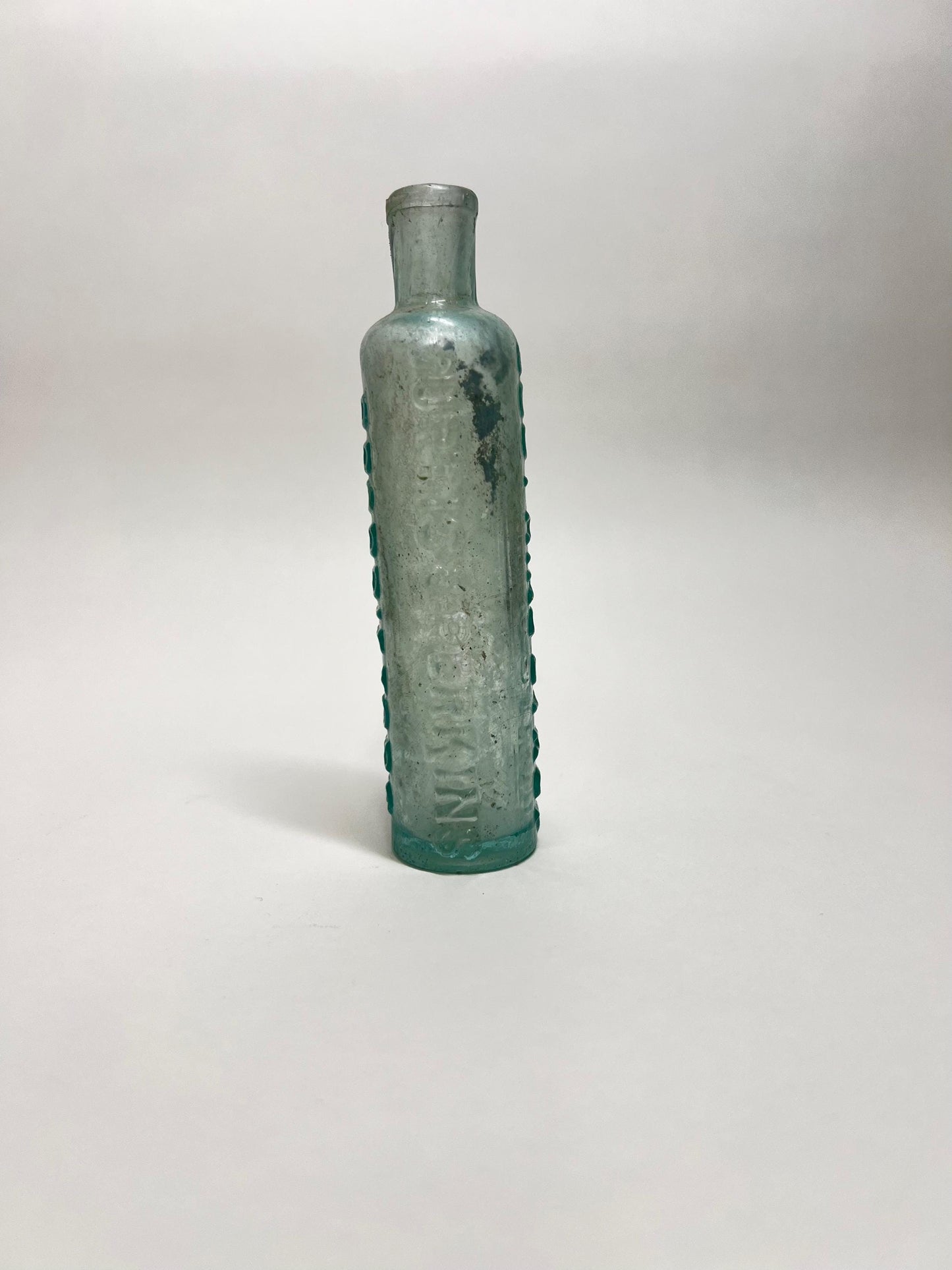 Antique Mrs. Winslow's Soothing Syrup Bottle: Aqua Glass Quack Medicine Collectible