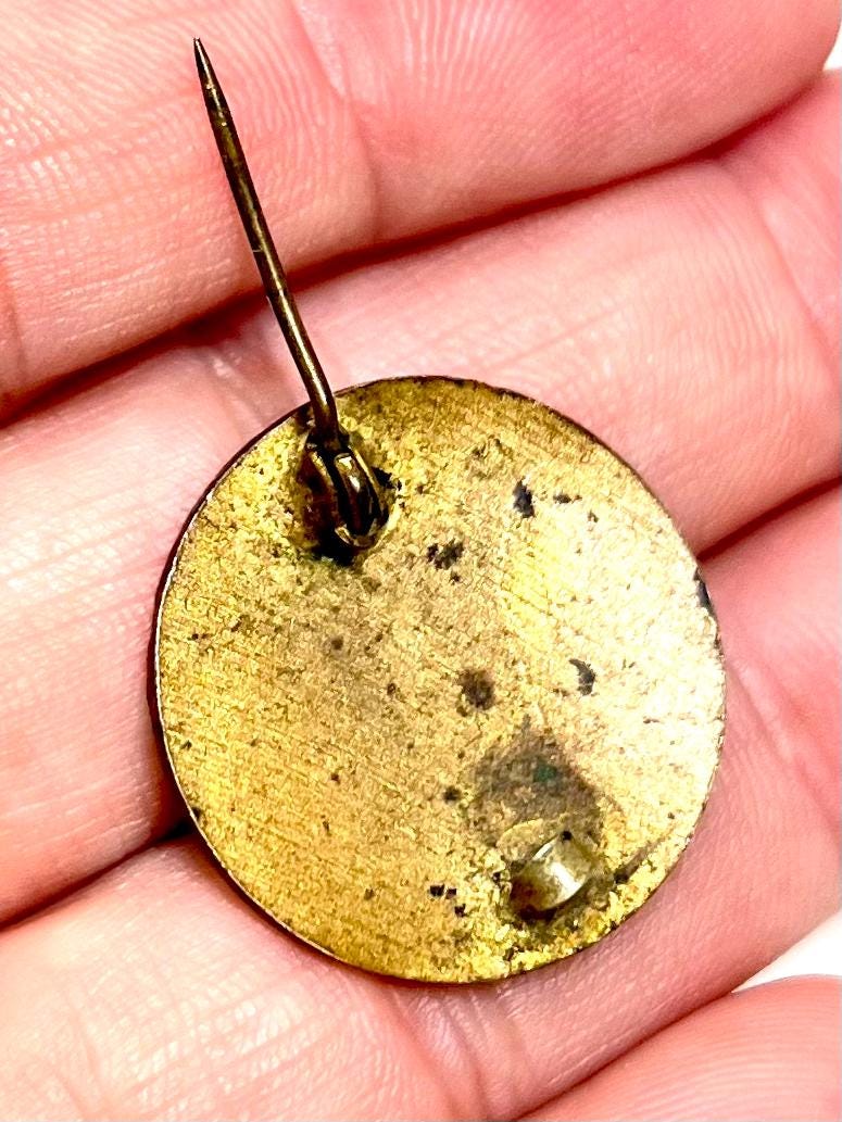 Vintage Brass & Red Enamel Brooch | Mid-Century Accent Pin | 1" Round