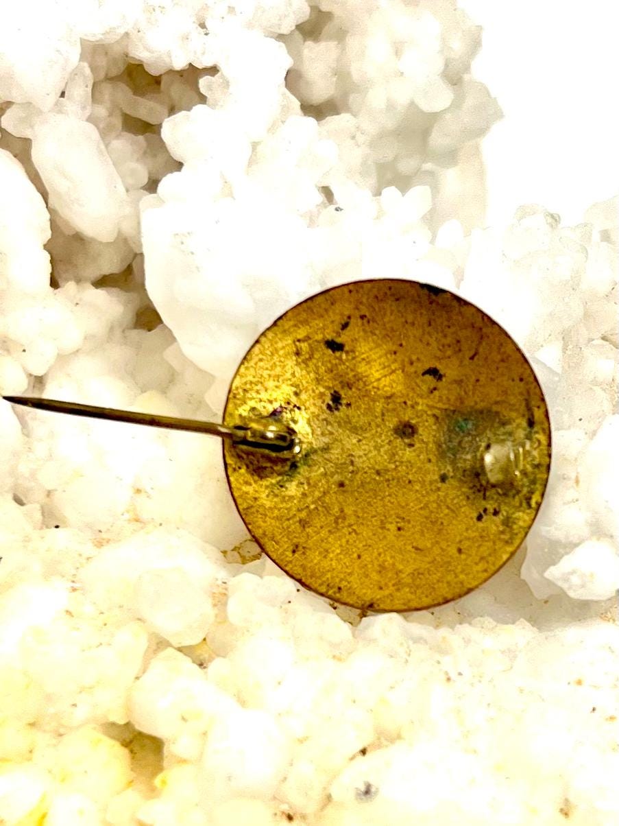 Vintage Brass & Red Enamel Brooch | Mid-Century Accent Pin | 1" Round