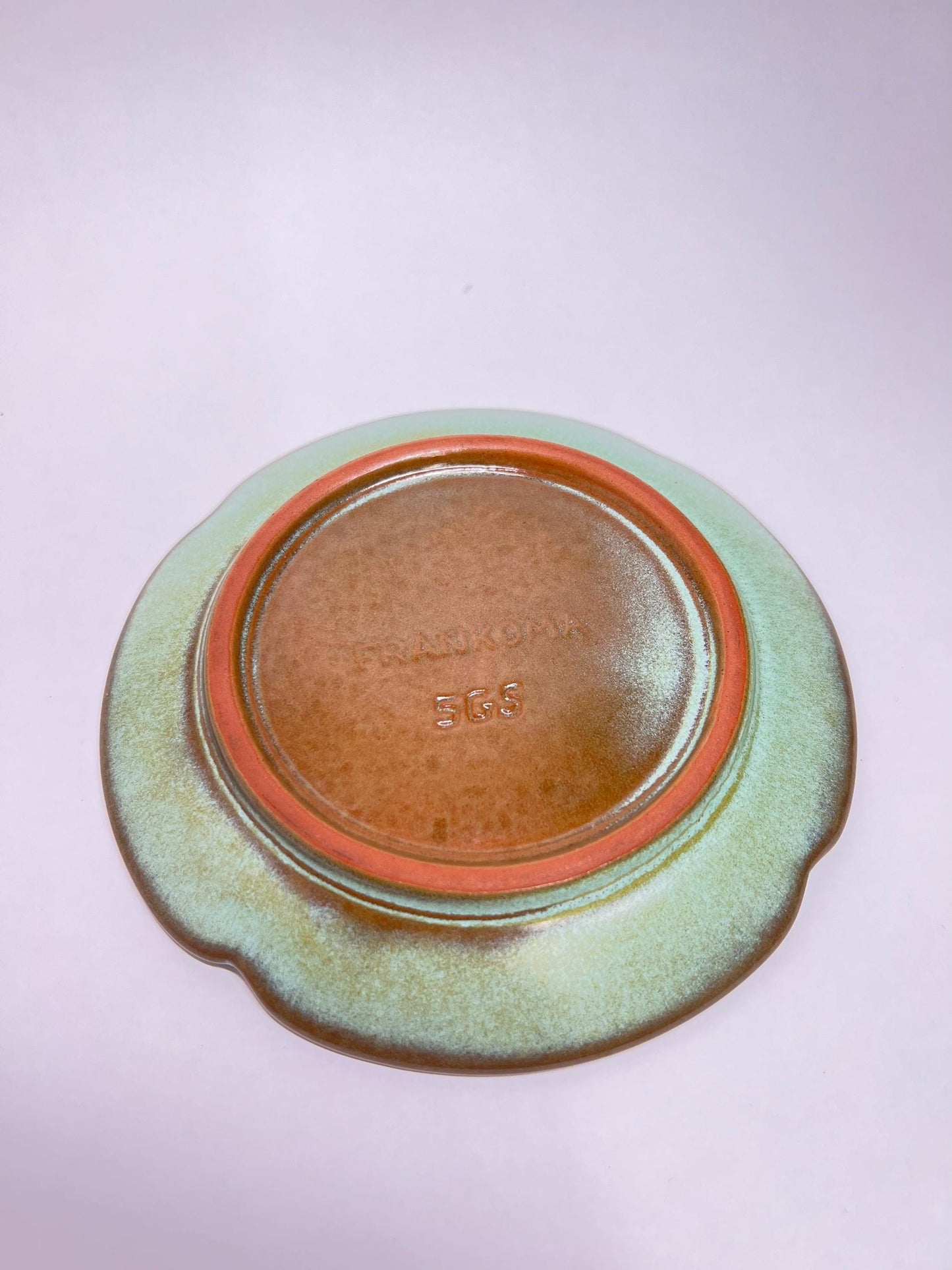 Frankoma Pottery Plate: Prairie Green Glaze, Mid-Century Modern (7 inch, 5GS)