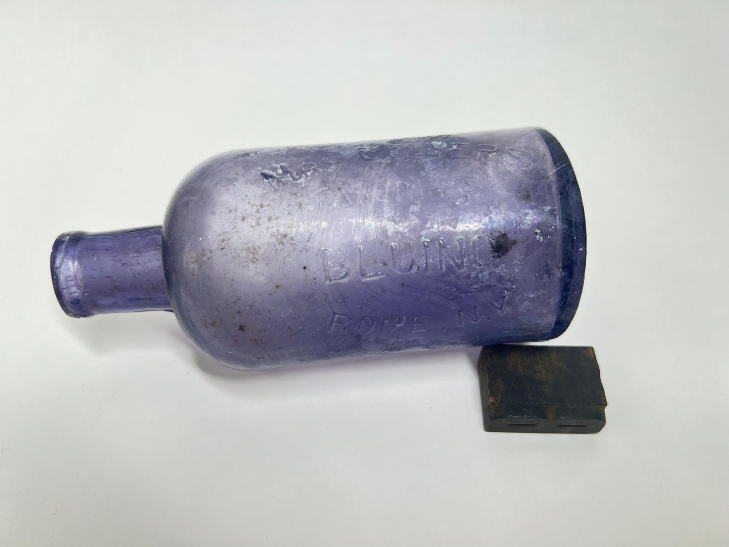 Antique Amethyst Glass Pharmacy Bottle: Blum Rome NY Embossed