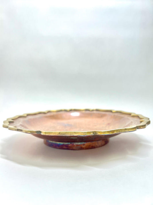 Gilded Lotus Offering Bowl | Vintage East Asian Brass | Ornate Floral Engraving | Medium Ceremonial Size