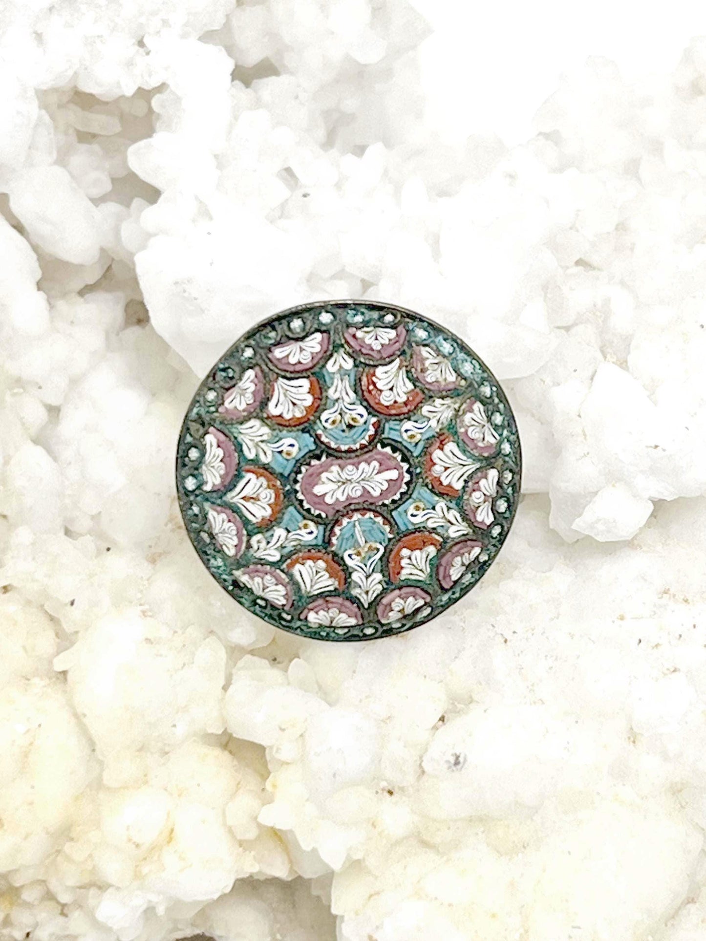 Vintage Italian Micro Mosaic Brooch | Brass & Glass Floral Pin | Mid-Century Souvenir Jewelry